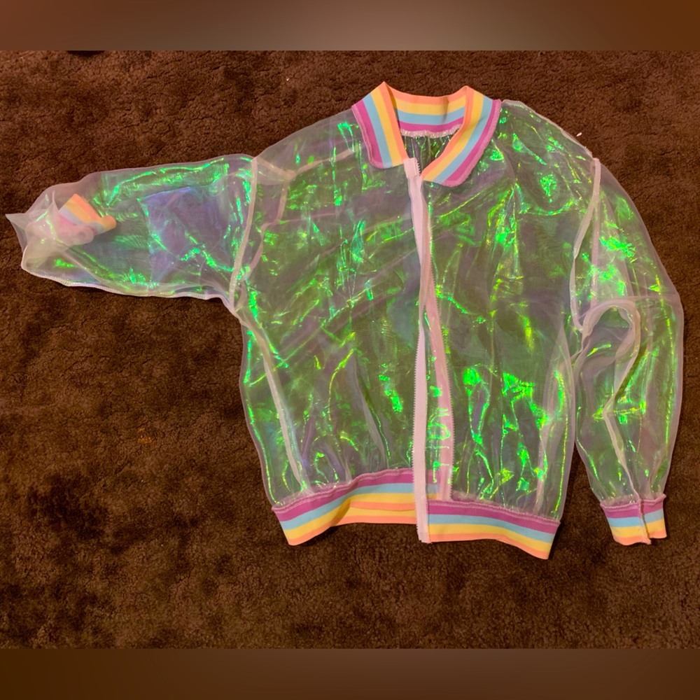 TRANSPARENT IRIDESCENT TRENDY PARTY JACKET!